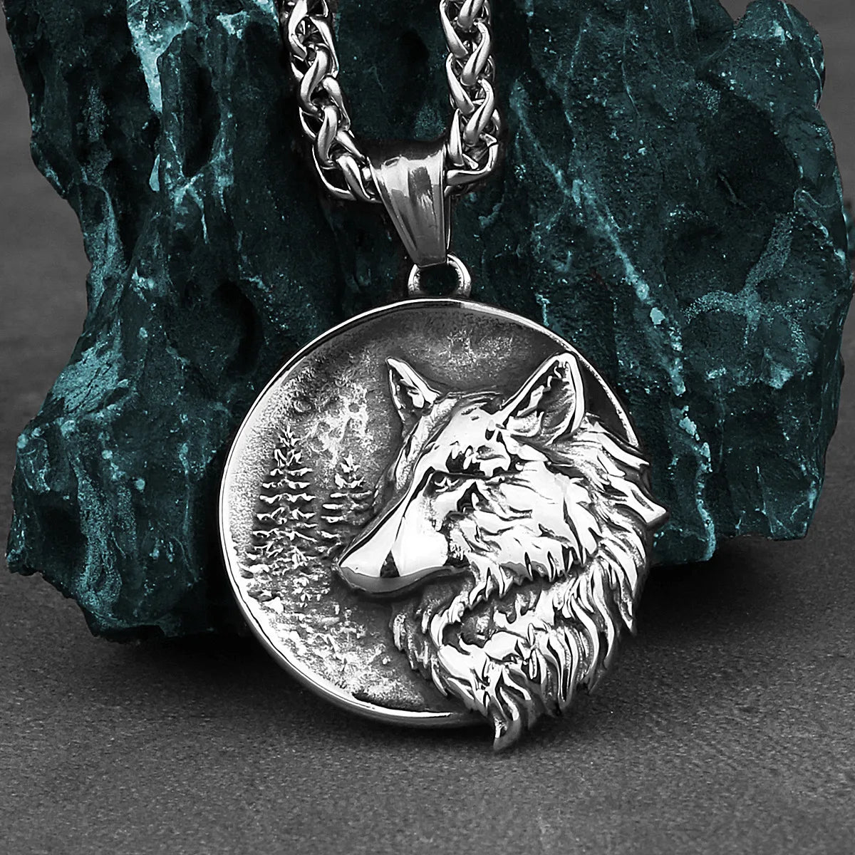 Wolf Viking Steel Pendant 316L Head Relief
