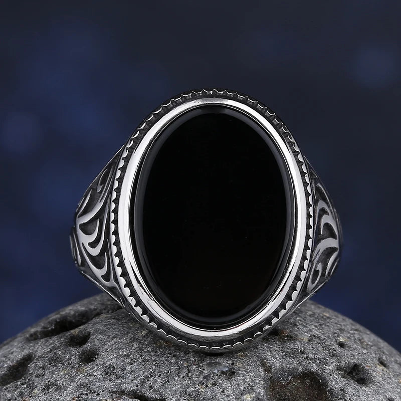 New Fashion Turkey Retro Ring Geometric Black Zircon Stone For Anniversary Party Wedding Men's Anels Totem Luxury Jewelry