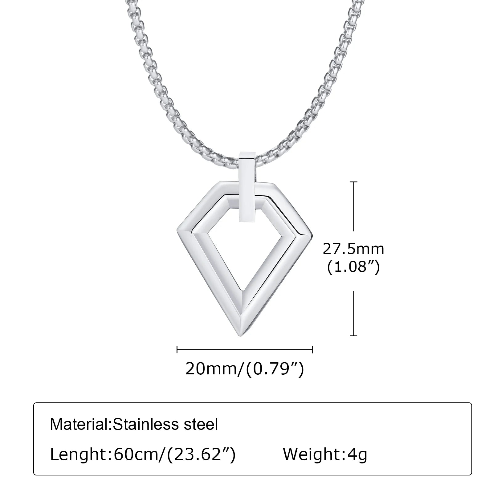 Hollow Geometric Square Pendant — Stainless