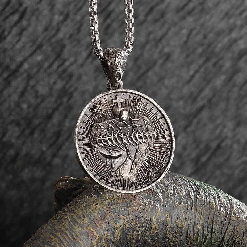 Sun Hugging Moon Round Pendant — Stainless Steel