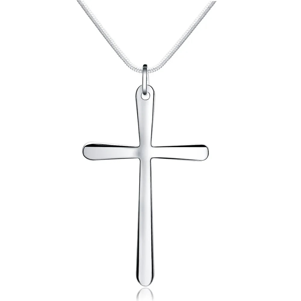 Silver Long Cross Pendant Necklace Women Men Fashion Wedding Engagement Jewelry Gift