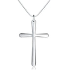 Silver Long Cross Pendant Necklace Women Men Fashion Wedding Engagement Jewelry Gift