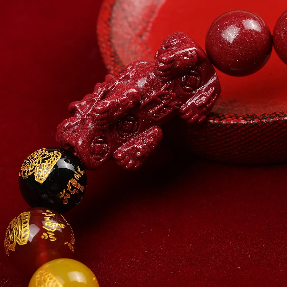 Natural Cinnabar FengShui PiXiu Lucky Red Rope Man Bracelet Good Luck Charm Wealth Attraction Protection Bracelet for