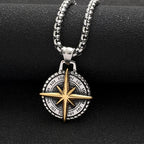 Two-Tone Compass Pendant Necklace Retro Statement