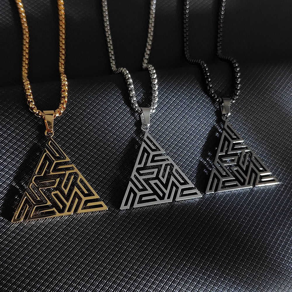 Fashion Men Stainless Steel Necklace Triangle Pendant Hip Hop Necklaces for Men Creative Jewelry Accessories Anniversary Gift