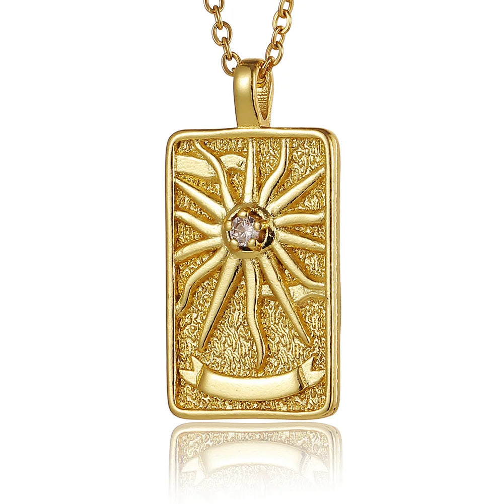 22 Style Classic Tarot Card Pendant Necklace Double Sided Zircon Tarot Necklace Major Arcana Empress Sun Star Sign