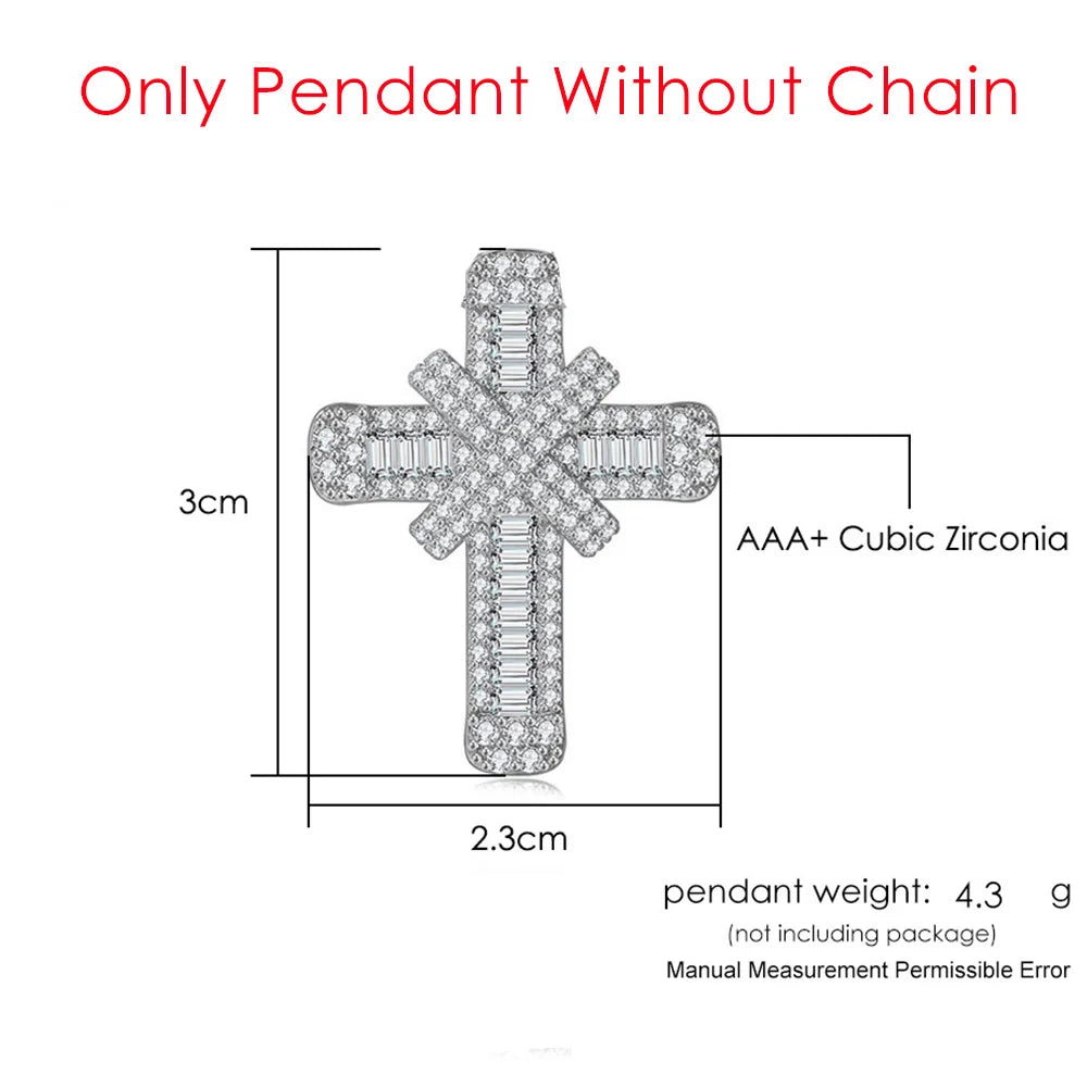 Cross Pendant Rope Box Chain Necklace Iced Out CZ