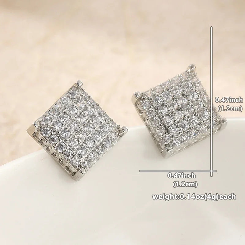 Fashion Women Men Stud Earrings Classic Square Shaped Ear Stud Piercing Sparkling Cubic Zircon Temperament Jewelry