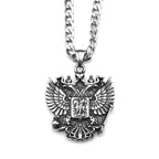Russian Double-Headed Eagle National Emblem Symbol Pendant Necklace for Women Men Silver Color Stainless Steel Chain Jewelry