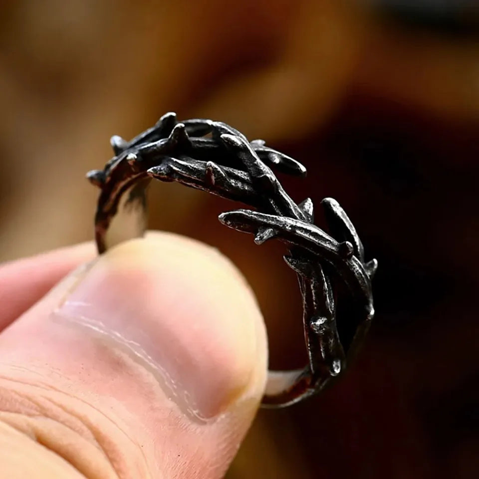 Jesus Crown Thorns Black Ring Vintage 316L Olive