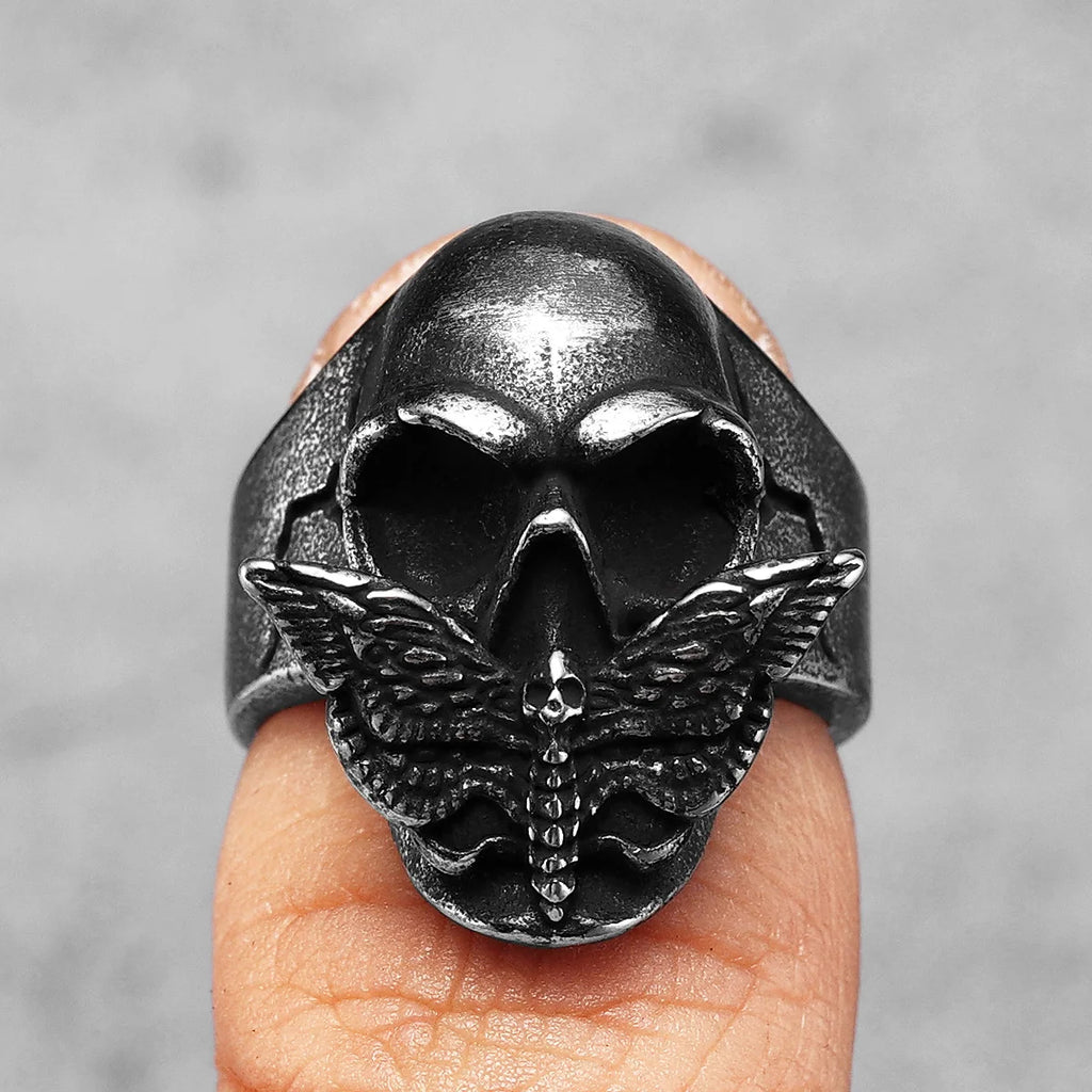 Butterfly Skull Ring Black — Stainless Steel