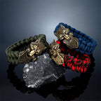 Viking Wolf Paracord Bracelet — Norse Runes, Steel Clasp