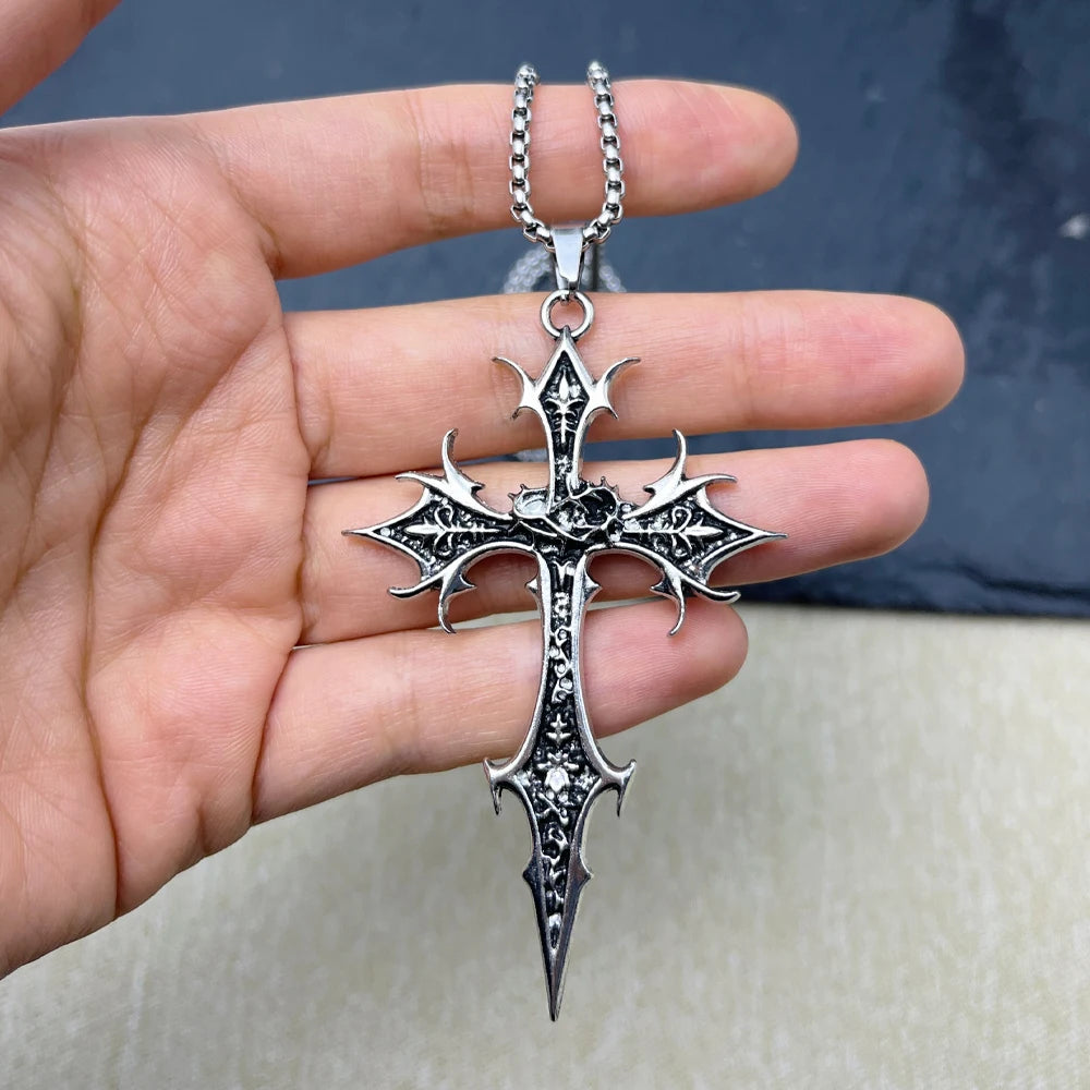 Double Sided Cross Pendant Necklace — Stainless Steel