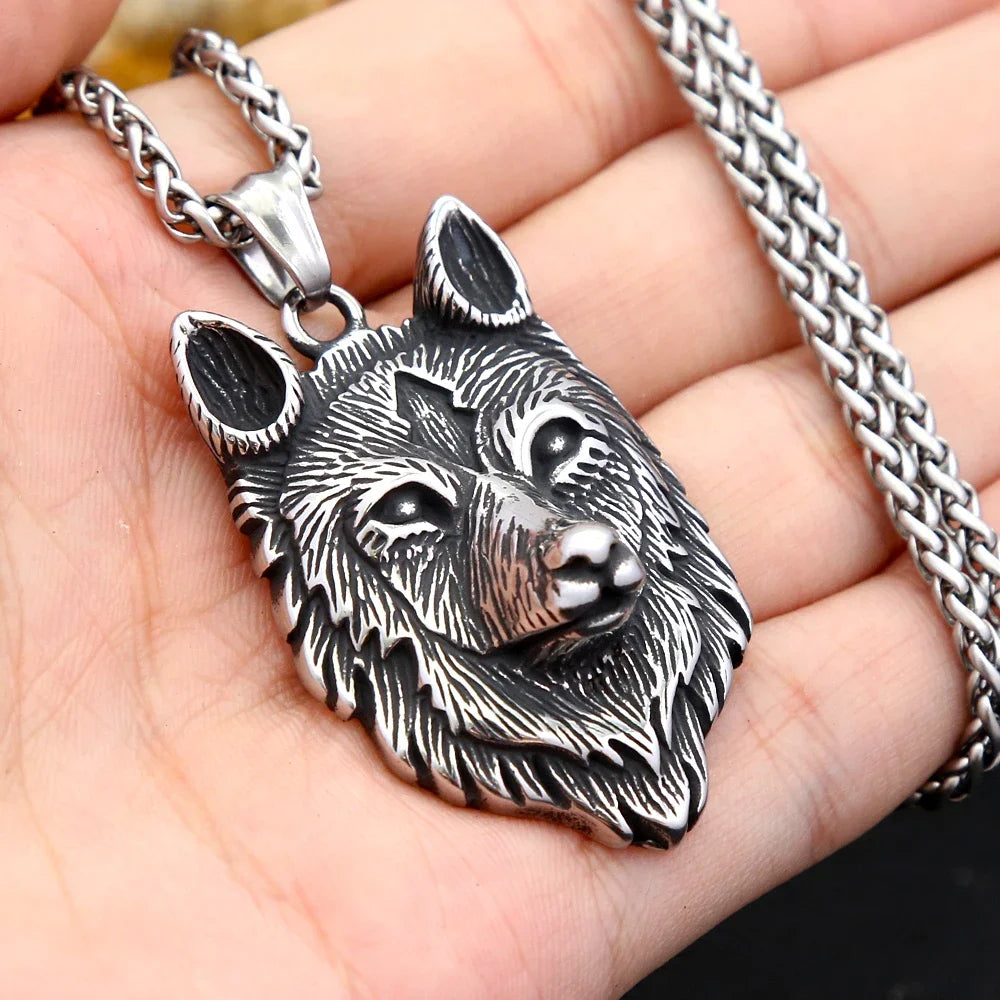 Vintage Nordic Wolf Head Pendant Stainless Steel Viking Animal Necklace For Men Women Unique Amulet Jewelry Gifts