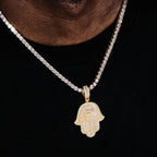 Iced Baguette Hamsa Pendant Necklace — Copper