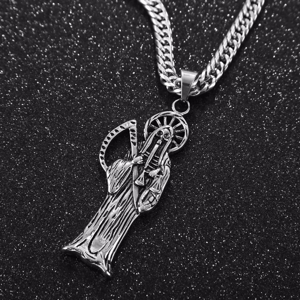 Witaya Classic New Retro Death of Angel Santa Muerte Mens Pendant Necklace 316L Stainless Steel Jewelry Men Party Gift