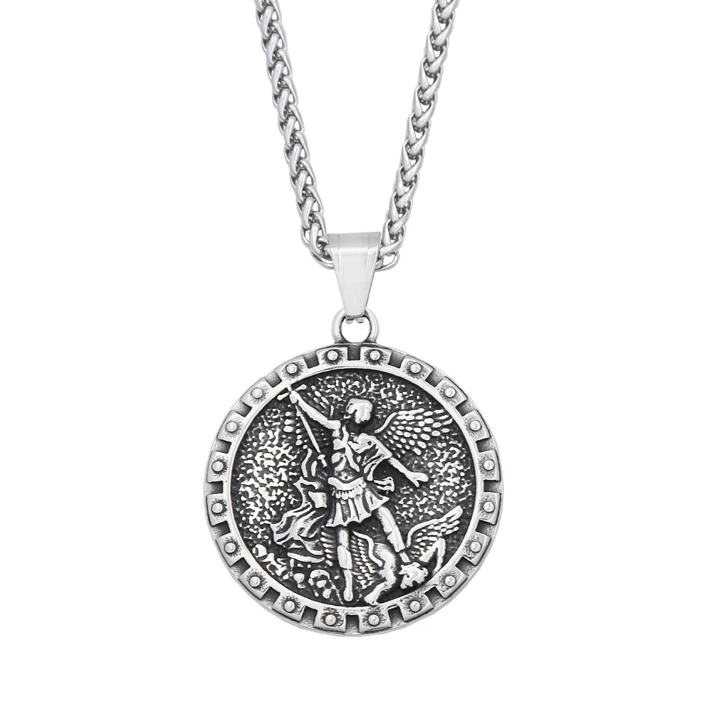 Vintage 316L Stainless Steel Archangel St.Michael Pendant Necklaces For Men Women Fashion Punk Amulet Jewelry Gifts Dropshipping