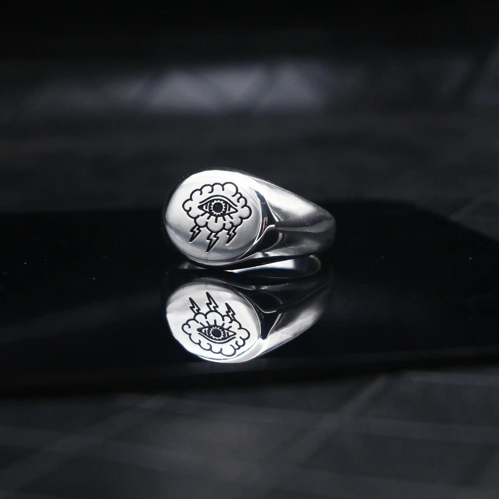 Vintage Storm Eye Charm Ring — Silver-Tone Steel