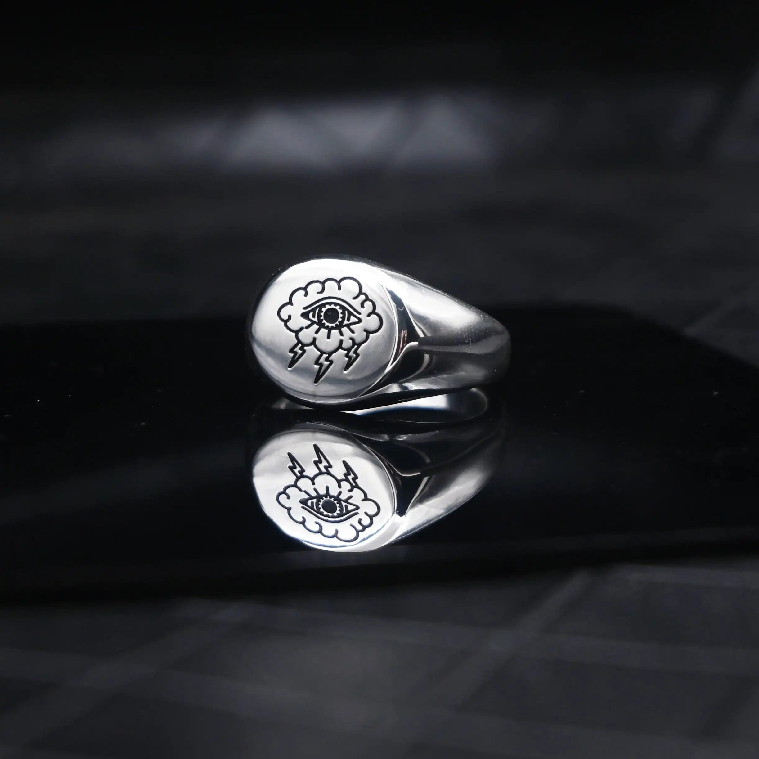 Vintage Storm Eye Charm Ring — Silver-Tone Steel