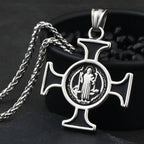 St. Benedict Exorcism Cross Pendant Necklace — Stainless Steel