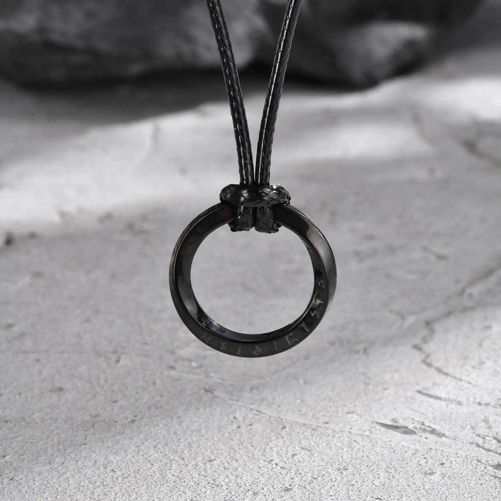 Vicking Round Mobius Necklace for Men,Stainless Steel Pendant with Black Wax Rope,Classic Jewelry Gift to Husband