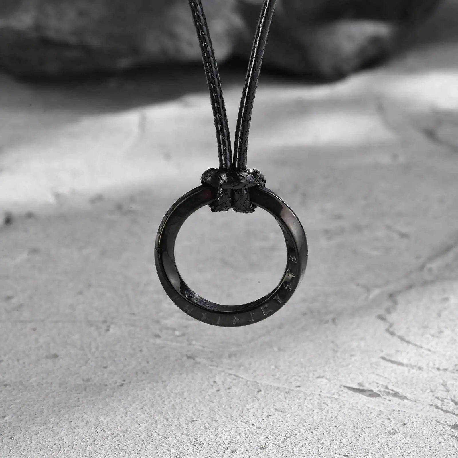 Vicking Round Mobius Necklace for Men,Stainless Steel Pendant with Black Wax Rope,Classic Jewelry Gift to Husband