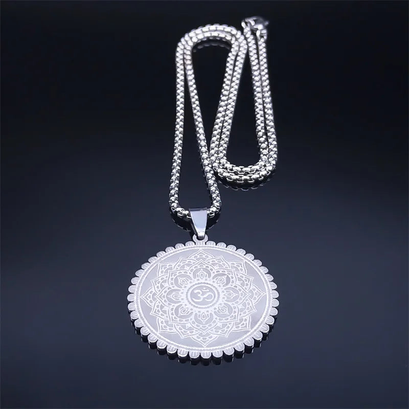 Lotus Mandala Pendant Necklace — Stainless