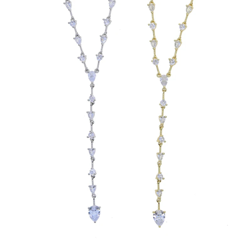 2025 Luxury Round Water Drop Stone Pendant Tennis Chain Jewelry 5A Cubic Zirconia Bling Long Y Lariat Sexy Women Choker