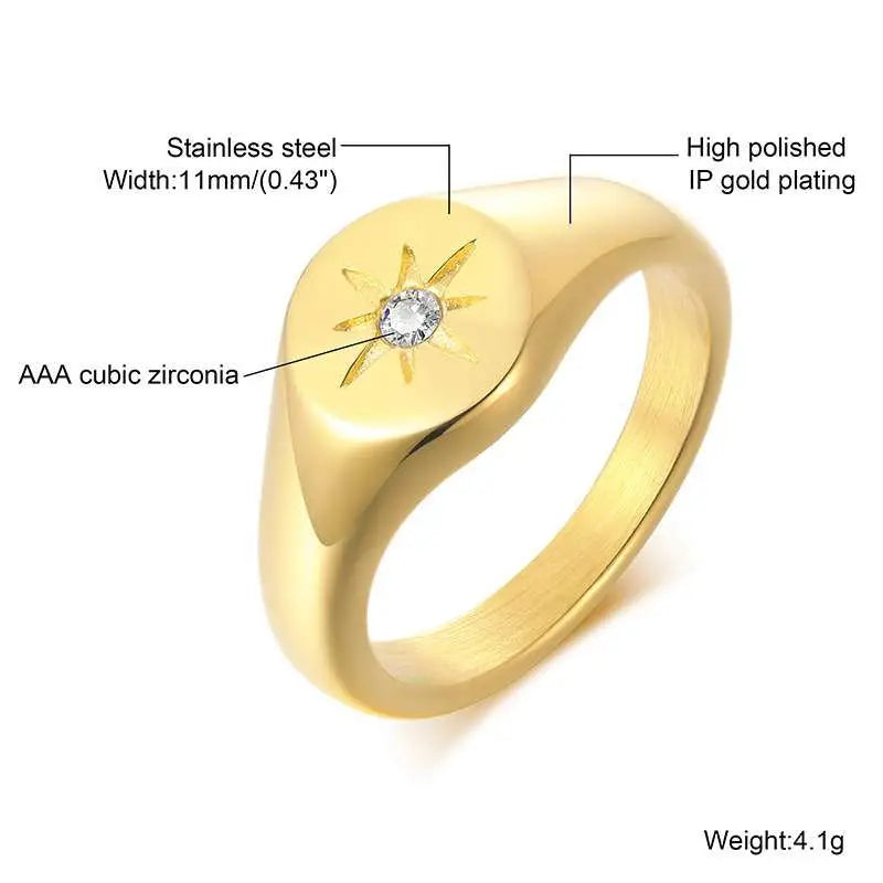 CZ North Star Signet Ring — Stainless Steel