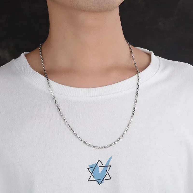 Square Byzantine Link Chain Necklace 2.5mm Choker — Silver-Tone