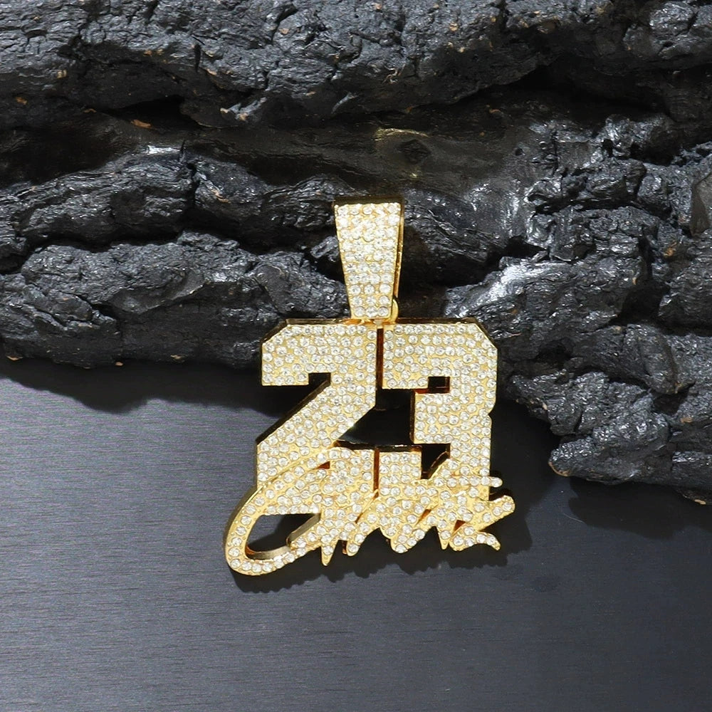 New Fashionable Men Hip Hop Number 23 Pendant Necklace With 13mm Cuban Chain HipHop Alloy Iced Out Bling Necklaces