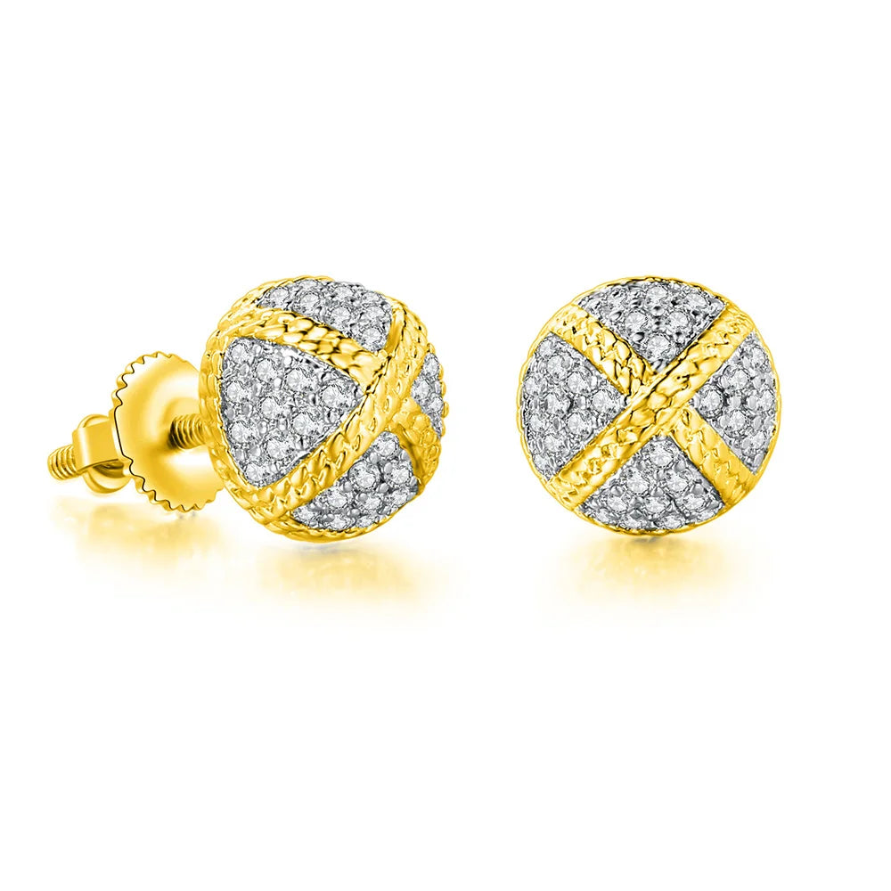 Hemispherical Style Chunky Cross Iced Out CZ Stud Earrings for Men Women Hip Hop Rock Piercing Ear Earings Punk Jewelry