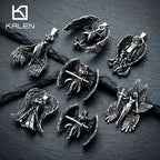 KALEN Vintage Gothic Fallen Angel Pendant Necklace For Men Stainless Steel Death Grim Reaper Wing Totem Charm Fashion Jewelry