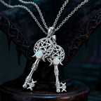 Witchcraft Triple Moon Goddness Key Shape Necklaces Opal Zircons Pentagram Symbol Pendant Witch Amulet Protection