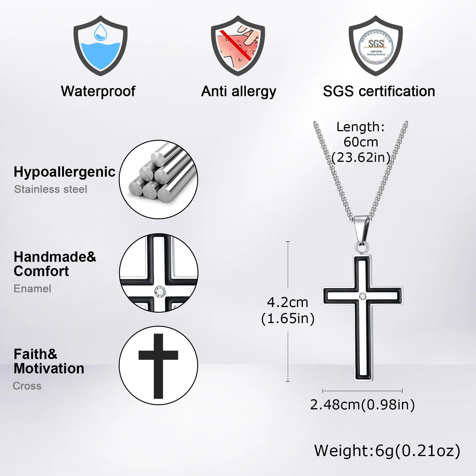 Iced Out Cross Black Pendant Necklace — Stainless Steel