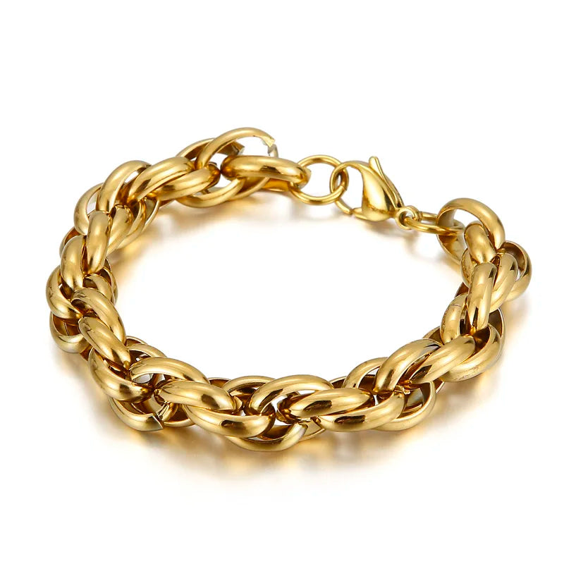 7/11mm Twisted Chain Bracelet for Men Woman Stainless Steel Charm Men's Wristband Gold Color Bangles Bracelets Jewelry