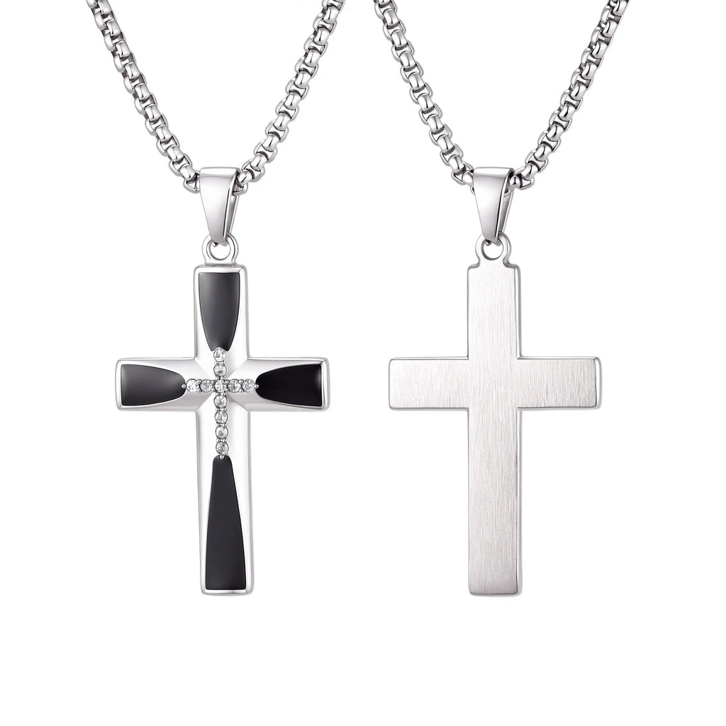 Zircon Cross Pendant Necklace for Men — Stainless Steel