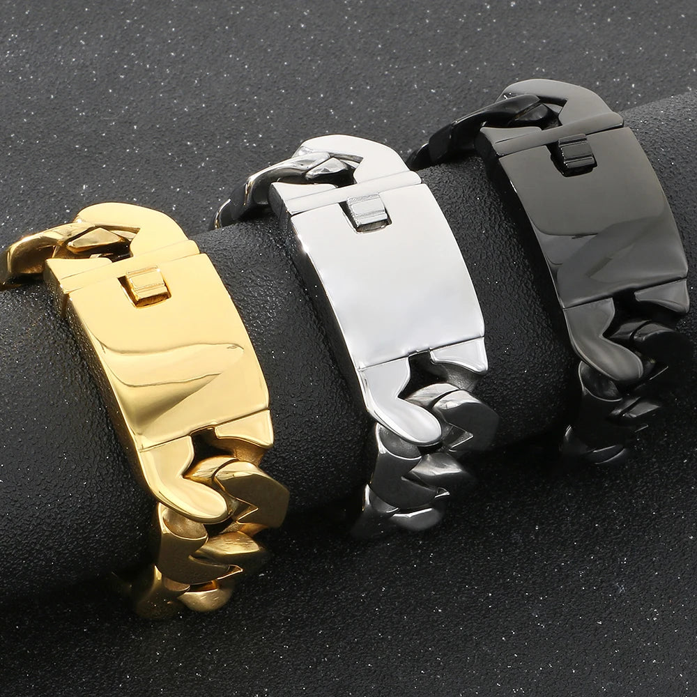Waterproof 316l Stainless Steel Jewelry Bracelet for Man 24MM Width Curb Cuban Link Chain Men's Bracelets Fathers' Day