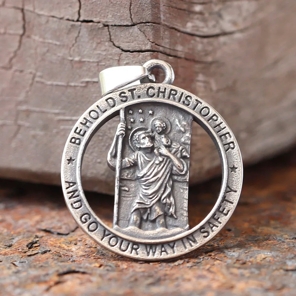 2024 New Fashion 316L Stainless Steel St Christopher Pendant Necklace For Man Women Boyfriend Gift