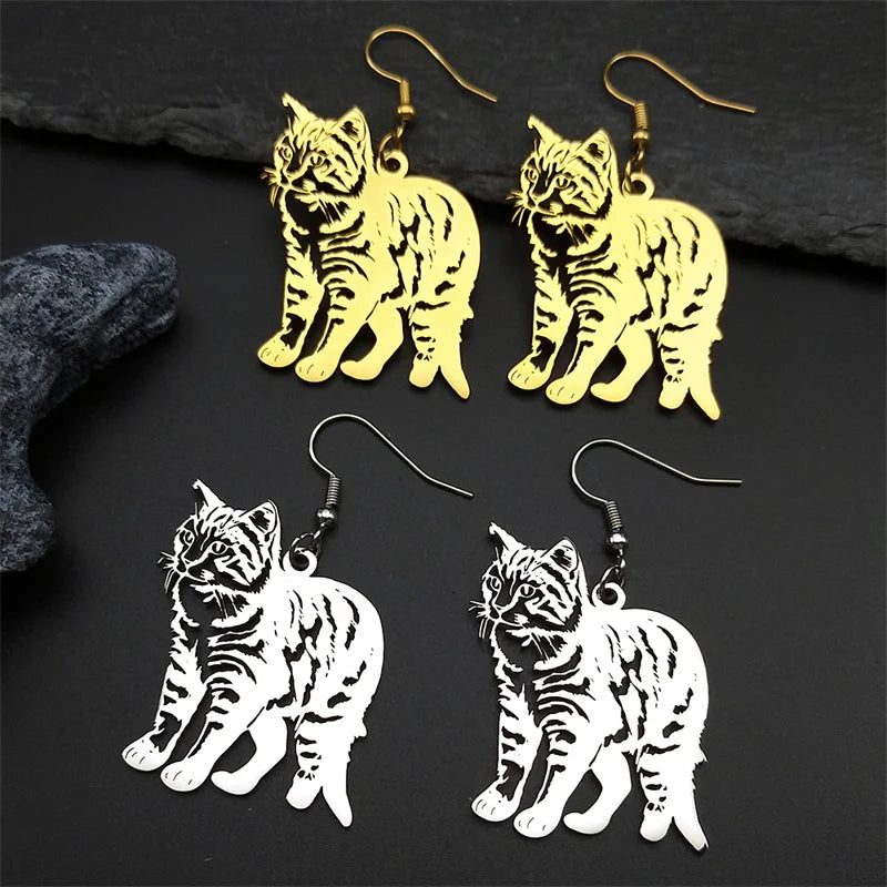 Cat Two-Tone Earrings Lovely Animal Hollow Hoop