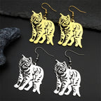 Cat Two-Tone Earrings Lovely Animal Hollow Hoop