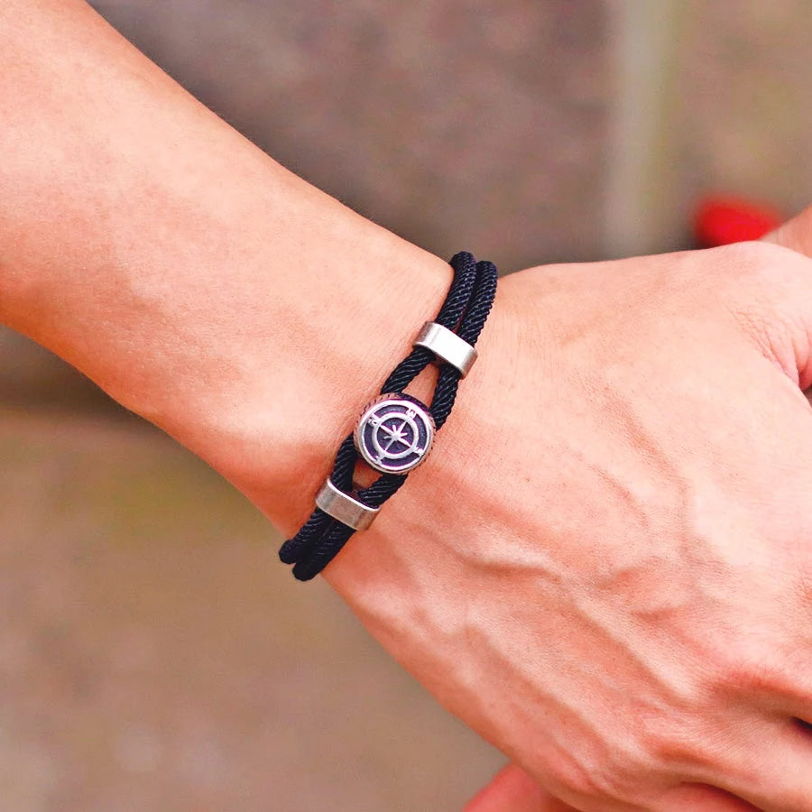 Pirate Style Nautical Compass Bracelet With Strong Magnetic Buckle Vintage Viking Bilayer Milan Rope Wrap Braslet Gift