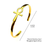 Ancient Egyptian Ankh Cross Key of Life Symbol Open Cuff Bangle for Women Men Stainless Steel Egypt Adjustable Bracelet Jewelry