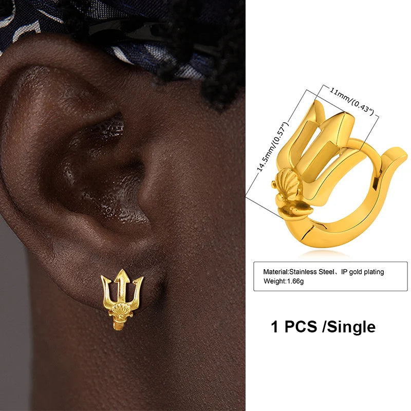 Trident Neptune Hoop Earrings — Stainless Steel