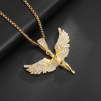 Iced Out Angel Wings Pendant Necklace — Gold
