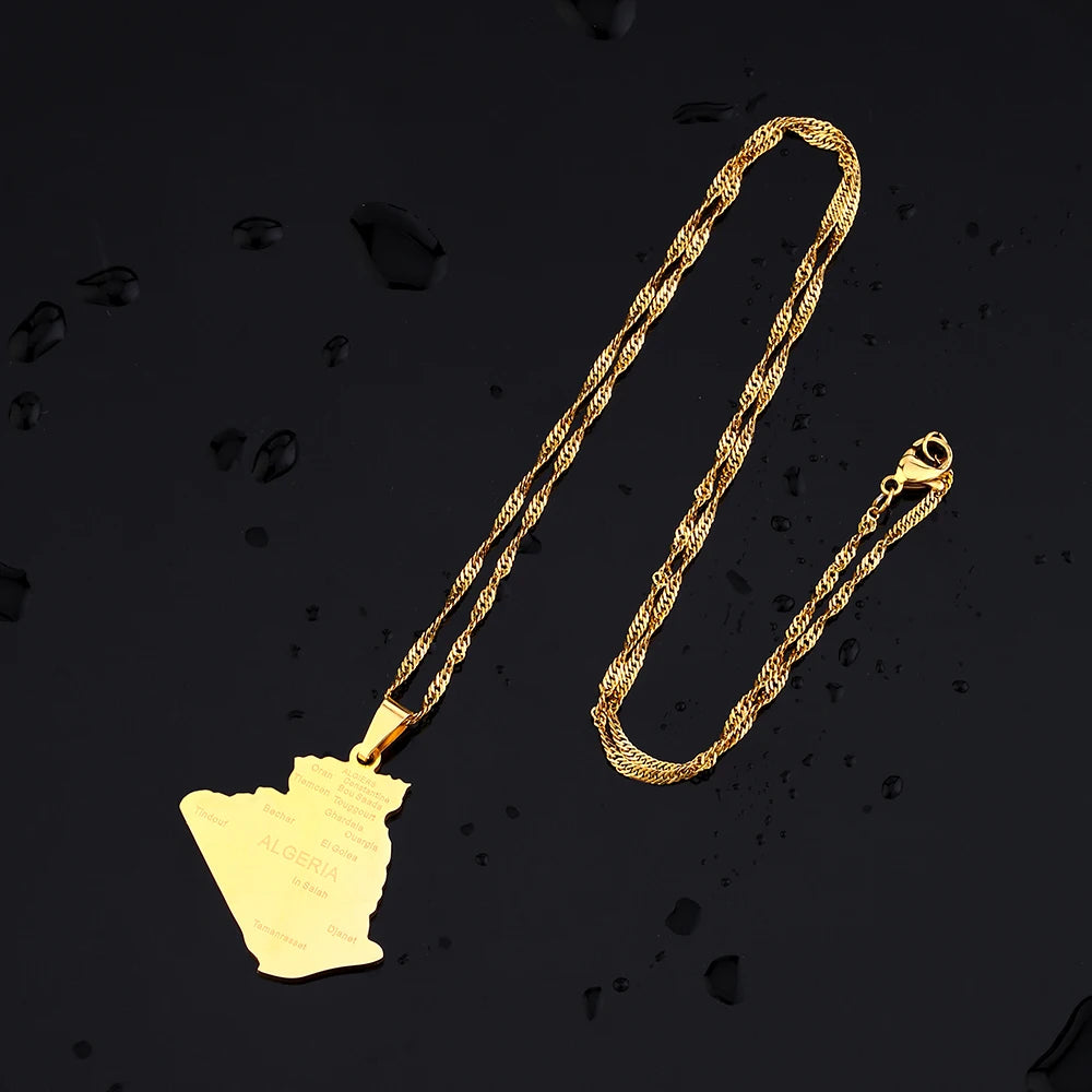 Algeria Map Pendant Necklace — Stainless Steel