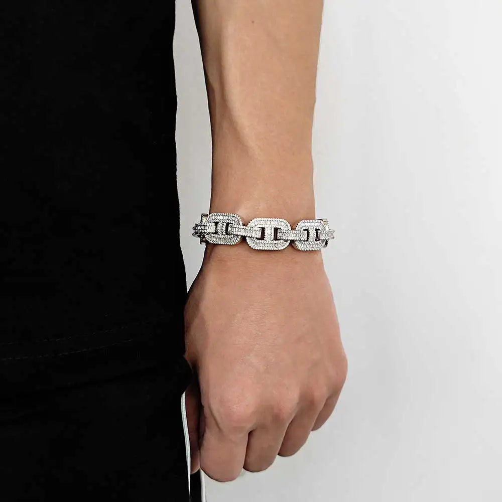 Iced Out Cuban Bracelet Stainless Steel Pig Nose