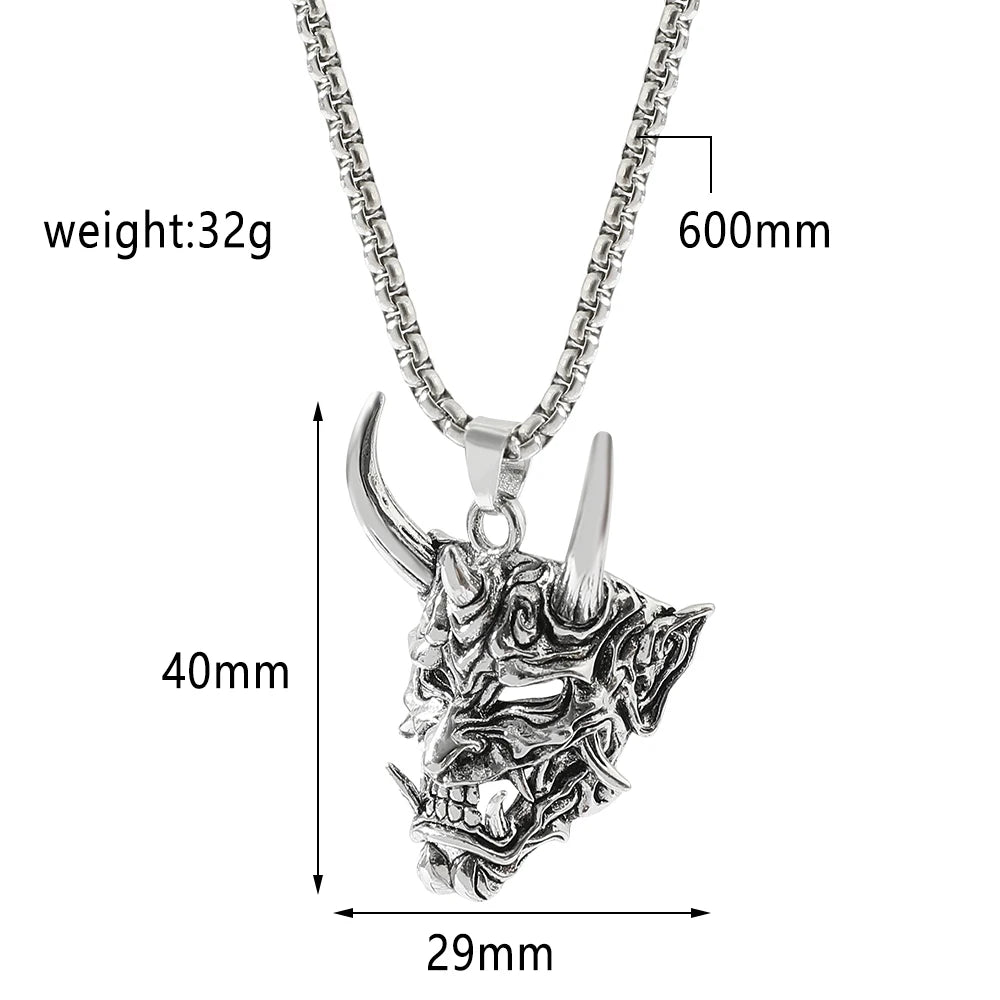 Handsome Rascal Ghost Mask Pendant Necklace Gold & Silver Color Horn Bull King Design Fashion Jewelry for Men And Women