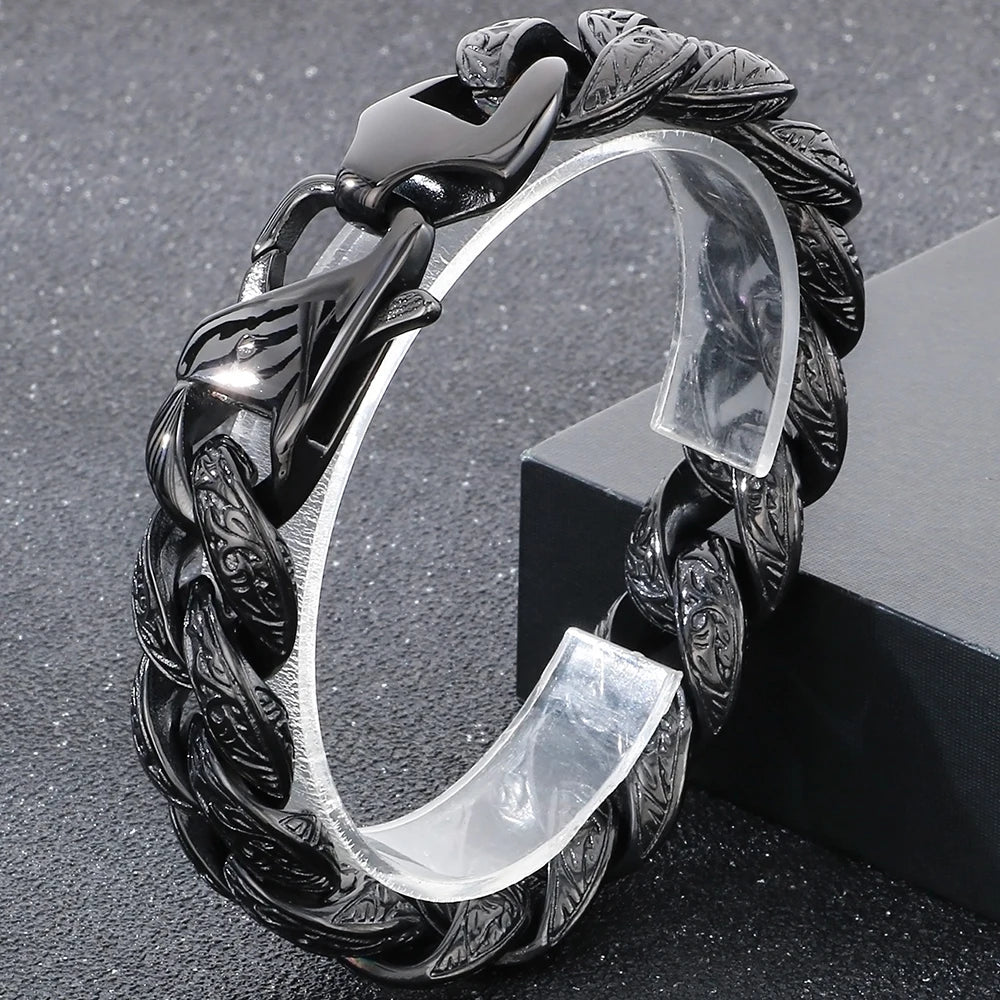 Retro 18MM Width Curb Cuban Link Chain Bracelet for Man Solid Stainless Steel Men's Bracelets Jewelry Accessories Gifts