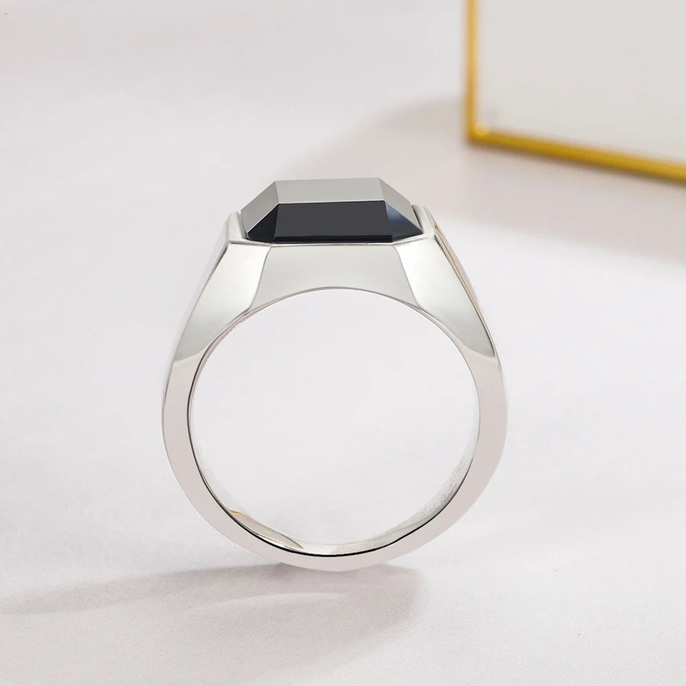 100% 925 Sterling Silver Men Black Onyx Square Agate Signet Ring Woman Index Finger Ring Sizes 6 to 13 Band Boy Jewelry